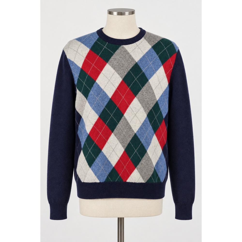 Men's Sweater Lambswool M&S Collection Medium 100% Argyle Sweater Navy